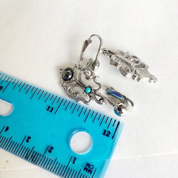 Hematite and Ballottini Clip On Earrings AVON Signed Dangles Clips Silver Tone - Picture 6 of 6